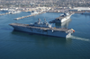 Sailors Aboard Uss Bonhomme Richard (lhd 6)  Man The Rails  As The Amphibious Assault Ship Heads To Sea Image